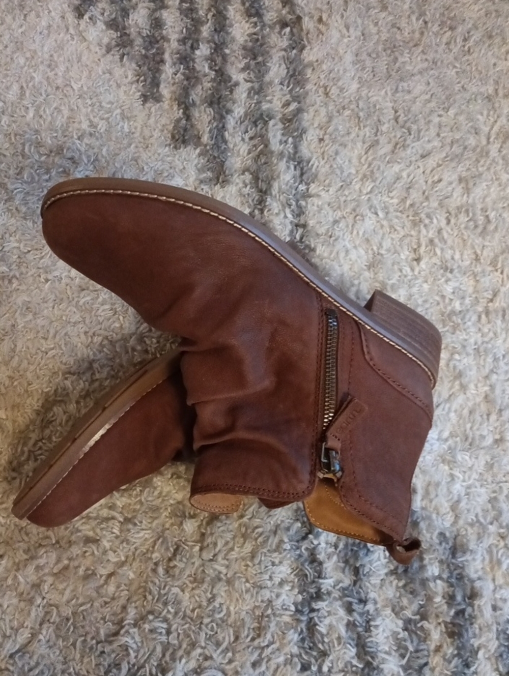 Earth Leather Zip Women's Brown Ankle Boots - Casual Zip Booties - Picture 12 of 14